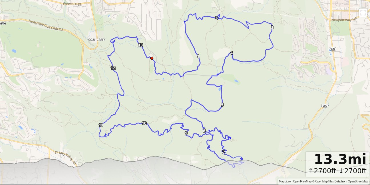 Cougar Mountain, Airshaft, Wilderness Peak, Falls Loop map