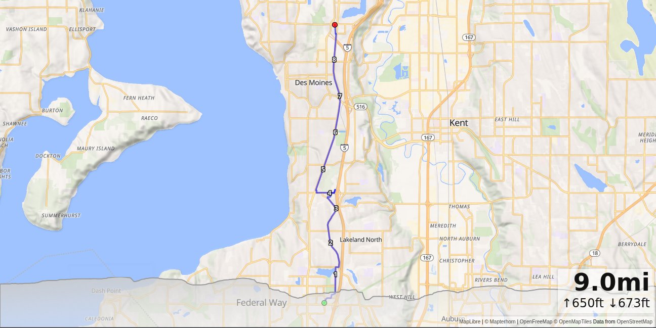 Federal Way to Angle Lake P2P map