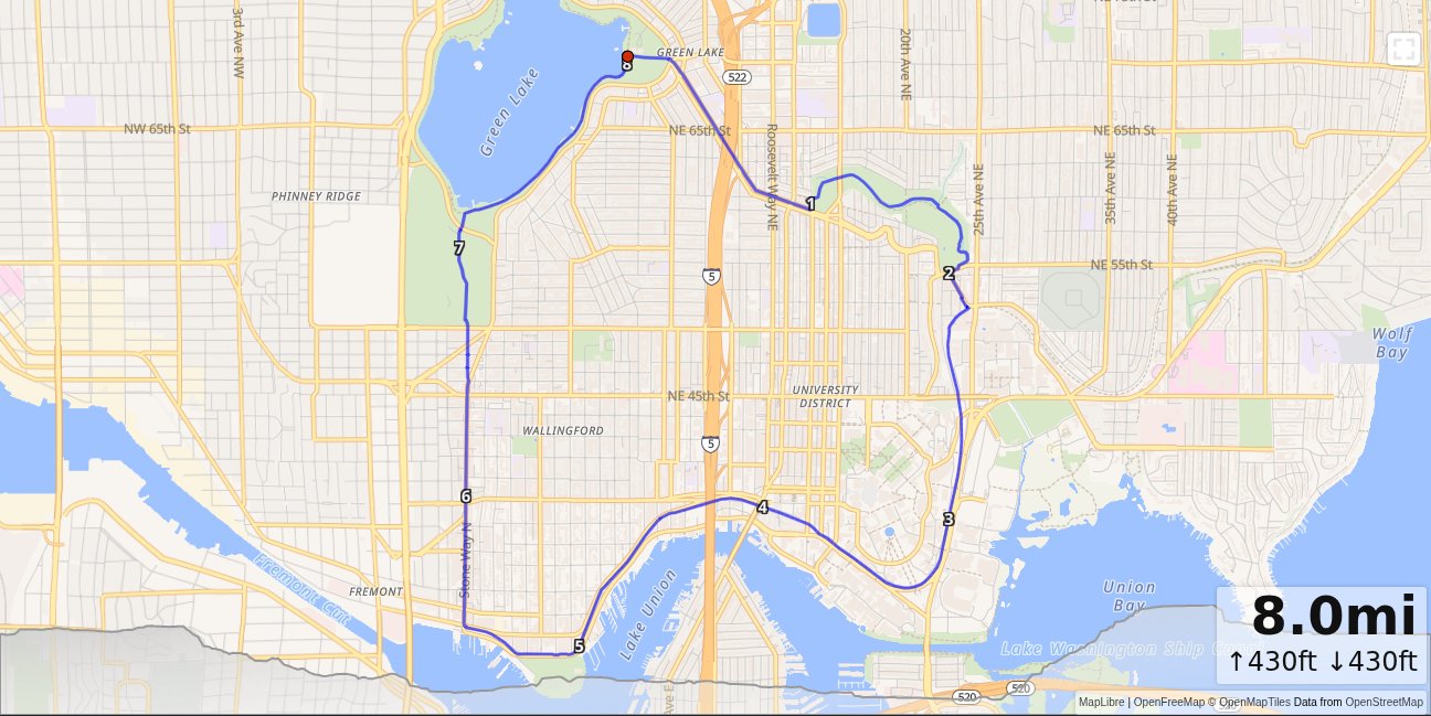 Green Lake, Ravenna, Burke, Stone Way Loop map