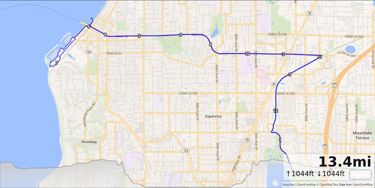 OB: Mountlake Terrace, Interurban Trail, Main St, Edmonds Beach Half map