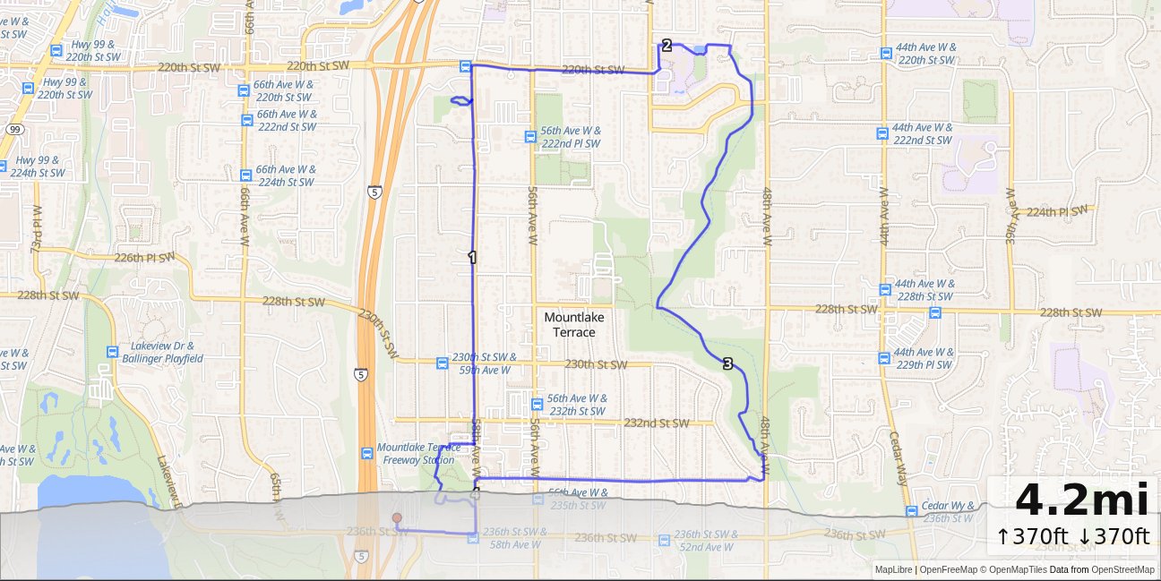 Mountlake Terrace, Veterans, Jack Long, Terrace Creek Parks Loop map