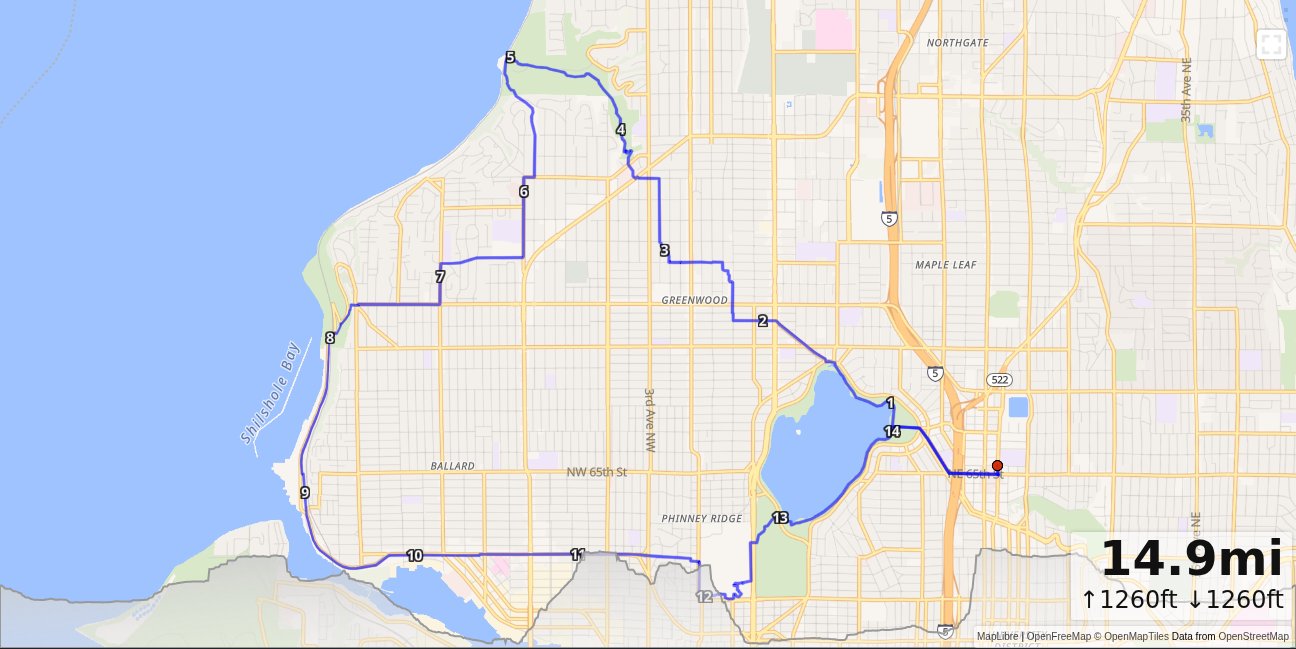 Roosevelt, Carkeek, Golden Gardens, Roses Loop map