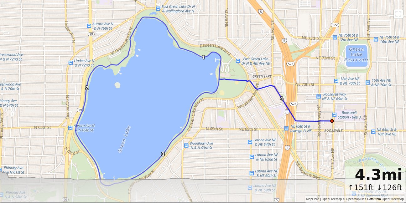 Roosevelt, Green Lake Loop map