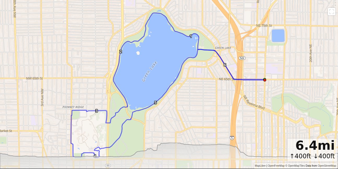 Roosevelt, Green Lake, Rose Gardens Loop map