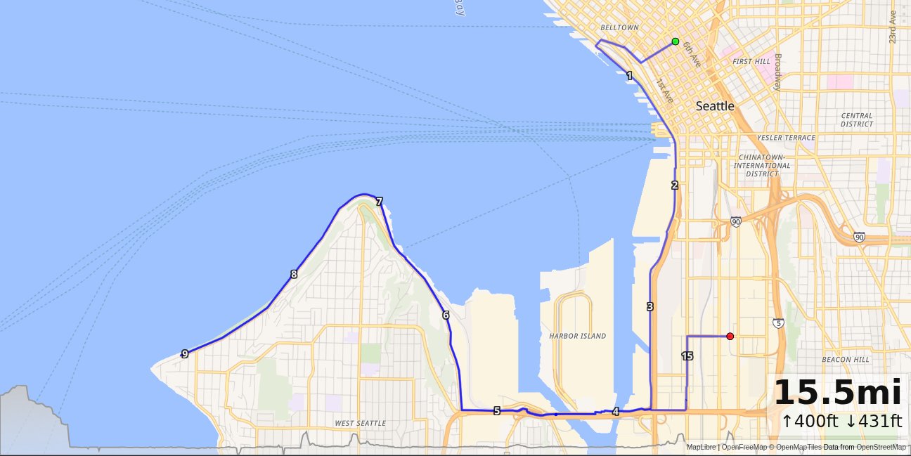 Westlake, Cranes, Alki Beach, SODO map