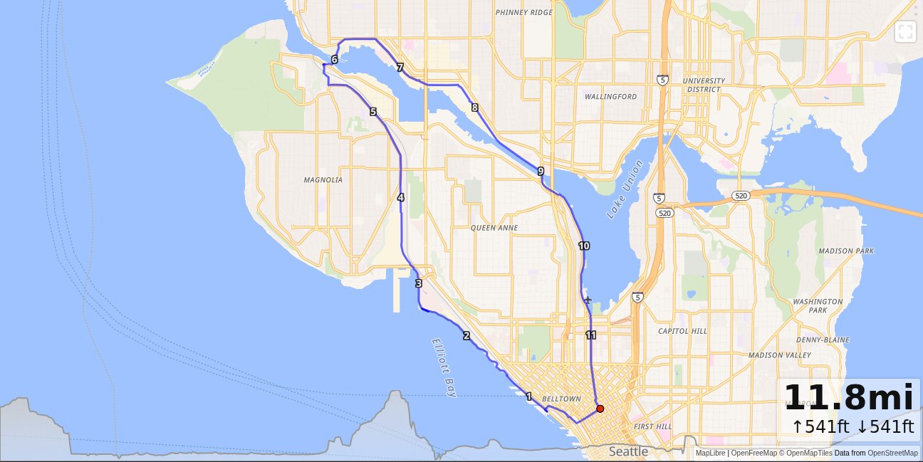 Westlake, Elliot Bay, Locks, Burke, Westlake Loop map